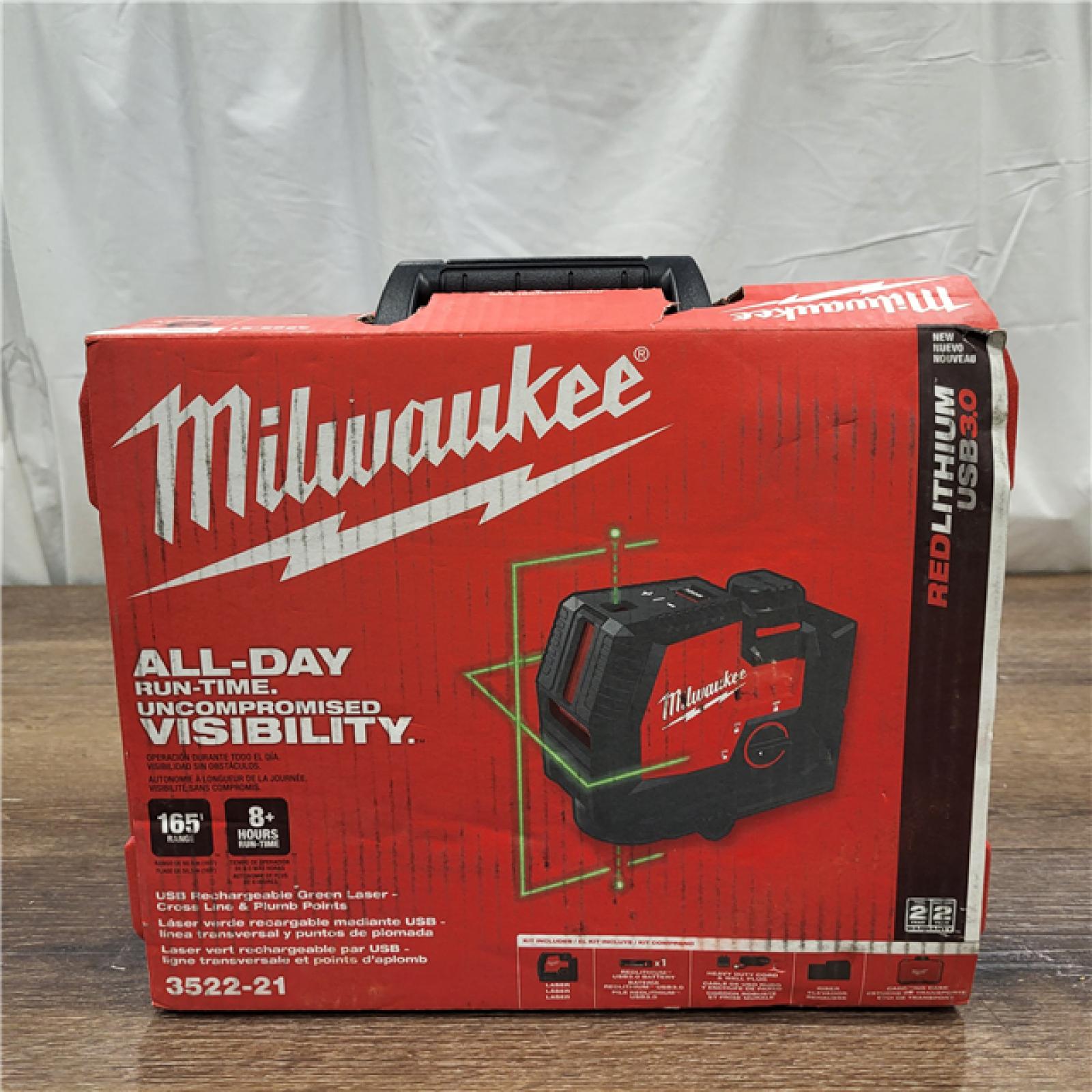 AS-IS Milwaukee-3522-21 Green Beam Laser Cross Line Plumb Point USB Rechargeable