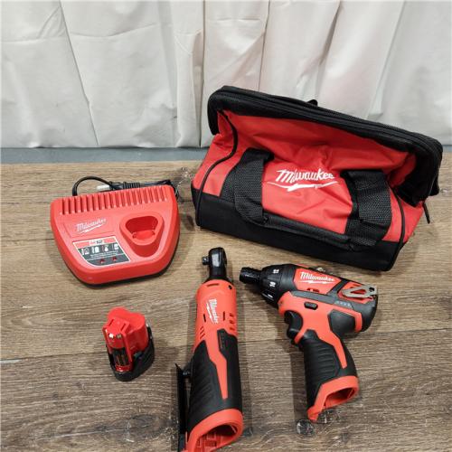 AS-IS Milwaukee M12 Brushed Cordless 3/8 in. Ratchet and Screwdriver (2-Tool) Combo Kit