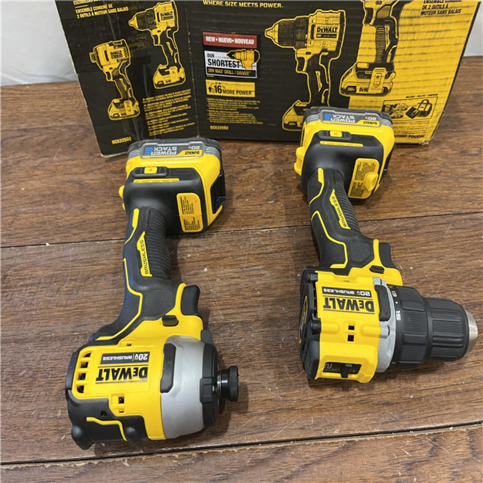 AS-IS Dewalt DCK225D2 20V MAX ATOMIC Brushless Compact Lithium-Ion 1/2 in. Cordless Drill Driver and 1/4 in. Impact Driver Combo Kit with 2 Batteries 2 Ah