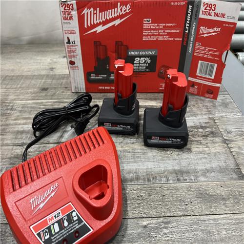 AS-IS Milwaukee M12 12V Lithium-Ion XC High Output 5.0 Ah Battery Pack (2-Pack) Starter Kit with Charger