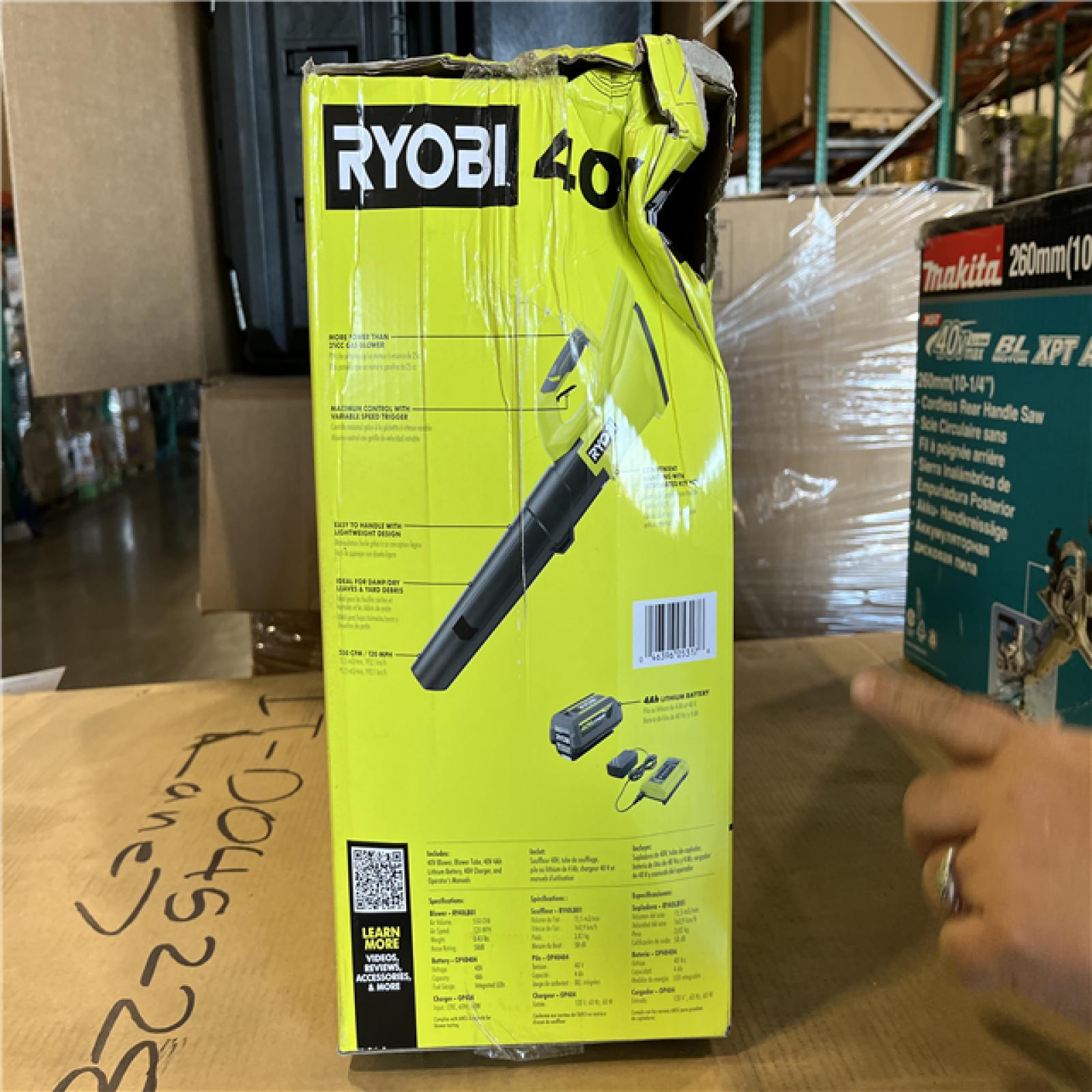 NEW Ryobi 40V 120 MPH 550 CFM Cordless Battery Blower with 4.0 Ah Battery and Charger