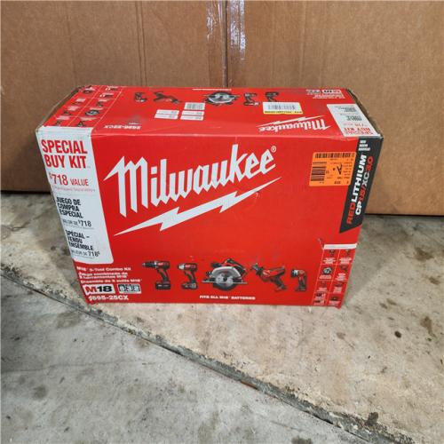 HOUSTON LOCATION - AS-IS Milwaukee M18 18-Volt Lithium-Ion Cordless Combo Tool Kit (5-Tool) with (1) 3.0Ah and (1) 1.5Ah Battery, (1) Charger, (1) Tool Bag