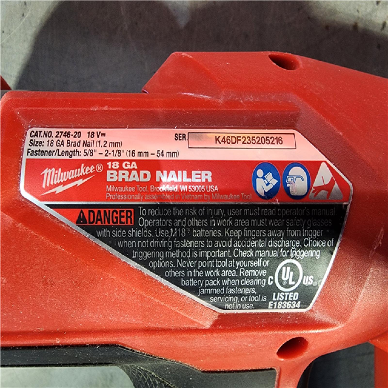 HOUSTON LOCATION - AS-IS Milwaukee M18 Fuel 18V Brushless 18-Gauge Brad Nailer 2746-20 (Bare Tool)