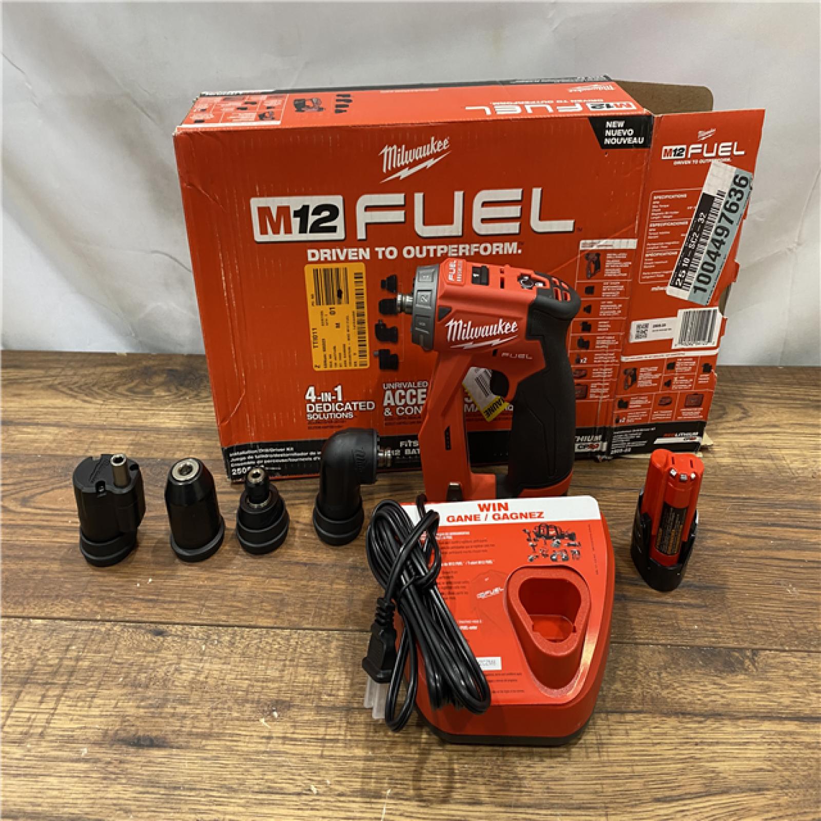 AS IS Milwaukee M12 FUEL 12V Lithium-Ion Brushless Cordless 4-in-1 Installation 3/8 in. Drill Driver Kit with 4-Tool Heads