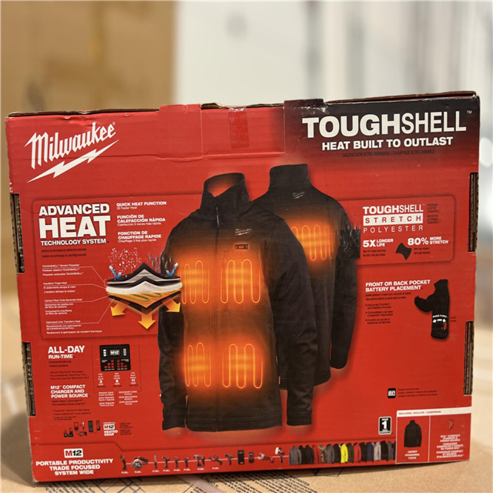 NEW! - Milwaukee Men's Large M12 12V Lithium-Ion Cordless TOUGHSHELL Black Heated Jacket (Jacket and Charger/Power Source Only)