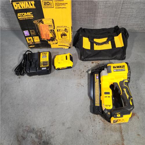 HOUSTON LOCATION - AS-IS DEWALT ATOMIC 20V MAX Lithium Ion Cordless 23 Gauge Pin Nailer Kit with 2.0Ah Battery and Charger