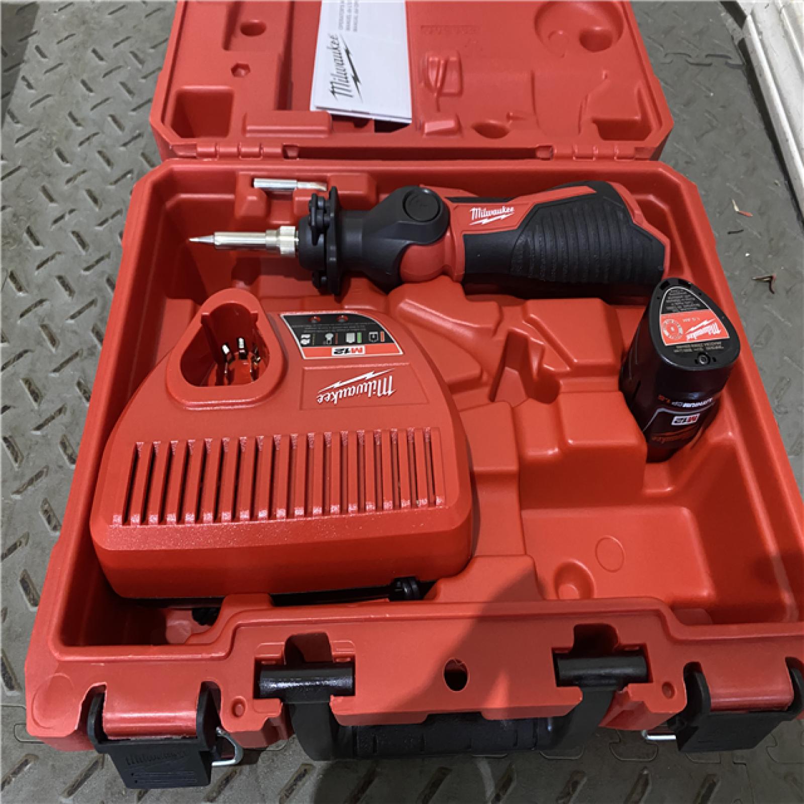 Houston location AS-IS Milwaukee 2488-21 - M12 90W Soldering Iron with REDLITHIUM Compact Battery Pack  Charger and Carrying Case