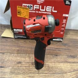 AS IS M12 FUEL SURGE 12V Lithium-Ion Brushless Cordless 1/4 in. Hex Impact Driver Compact Kit W/Two 2.0Ah Batteries, Bag