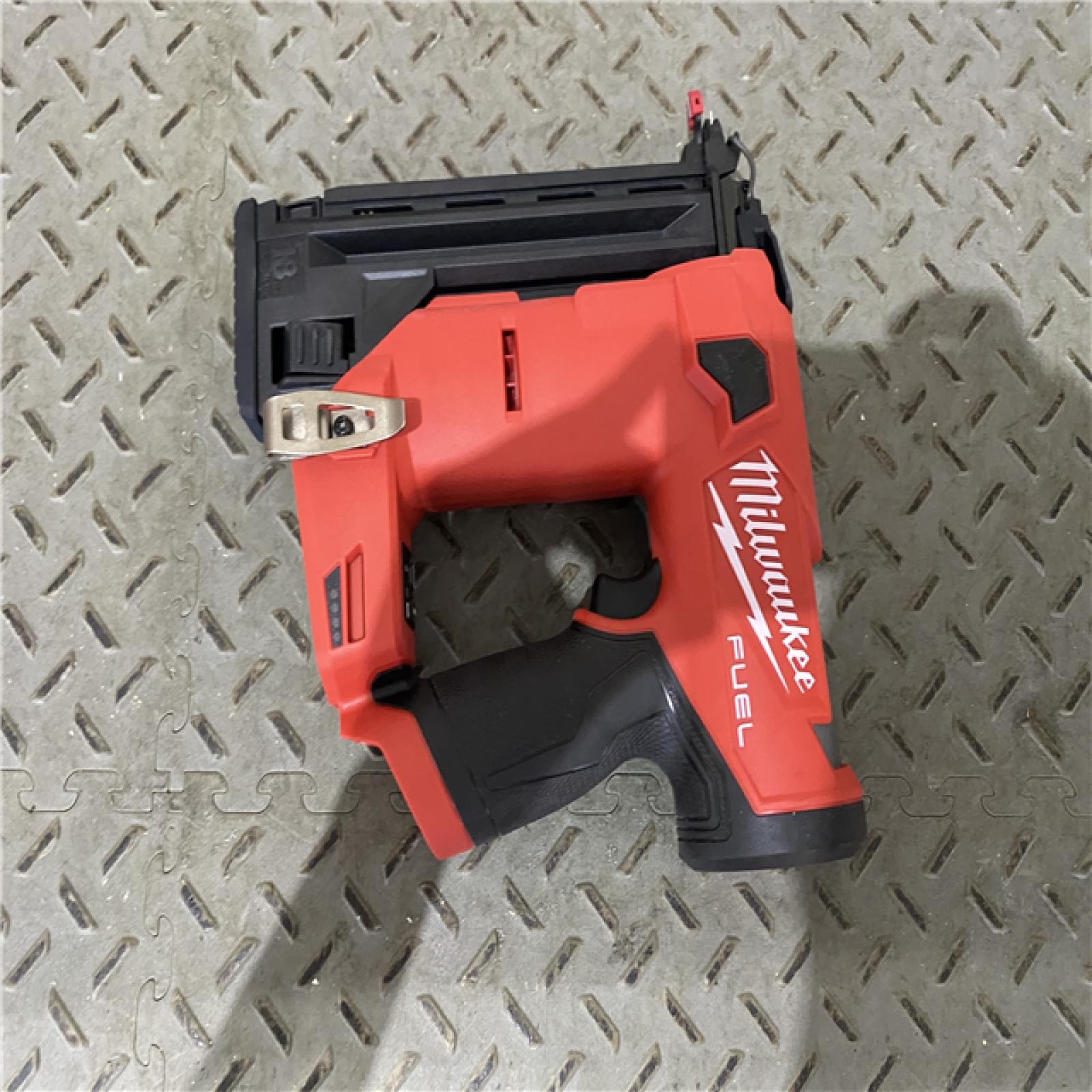 Houston location AS-IS MILWAUKEE M12 FUEL 12-Volt Lithium-Ion Brushless Cordless 18-Guage Compact Brad Nailer (Tool Only)