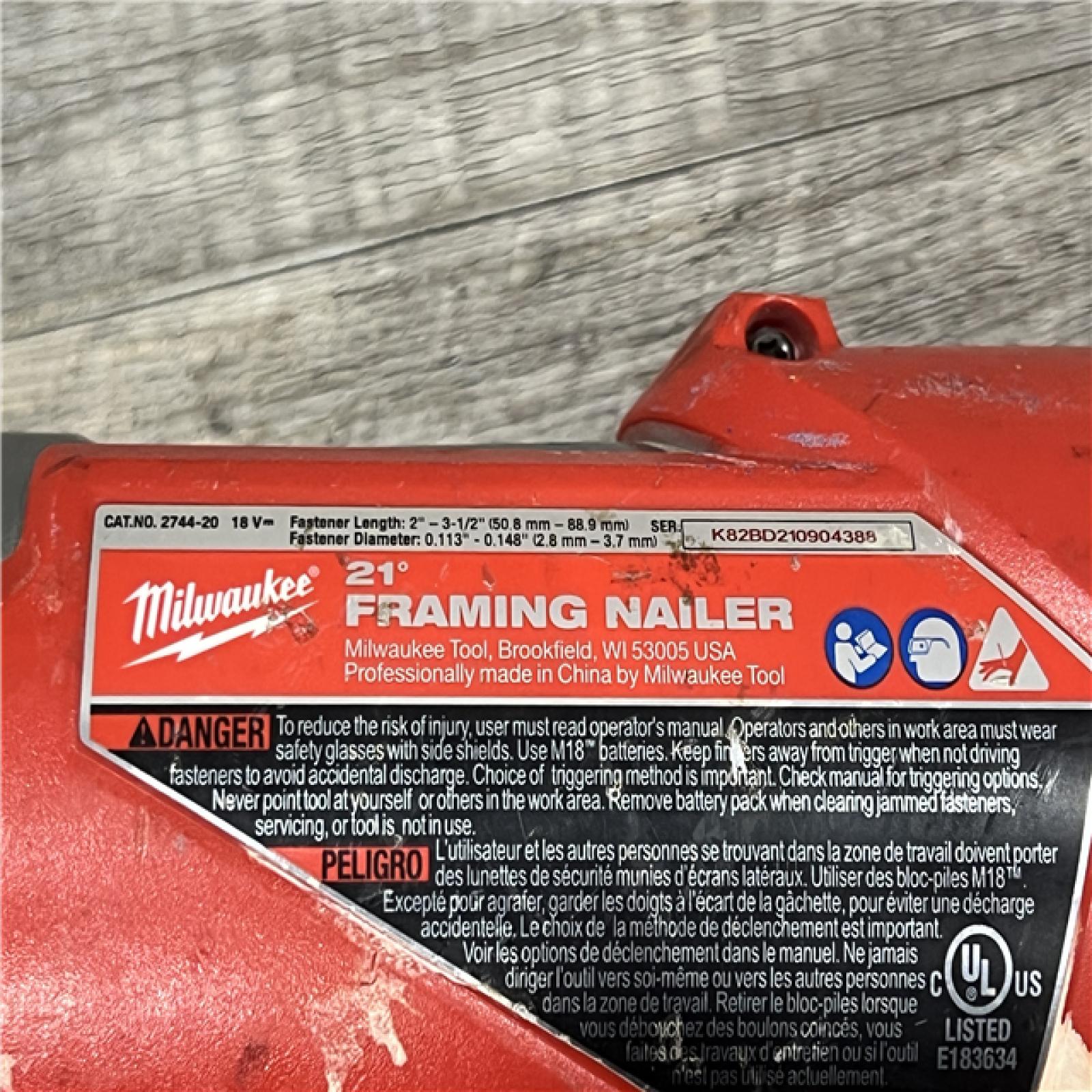 AS-IS Milwaukee 2744-20 M18 FUEL 21-Degree Cordless Framing Nailer (Tool Only)