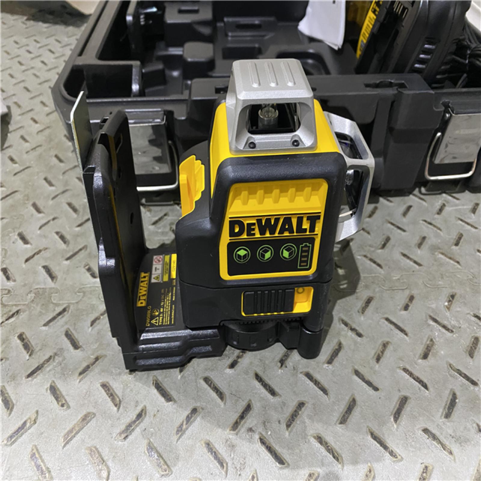 Houston location AS-IS DEWALT 12V MAX Lithium-Ion 100 Ft. Green Self-Leveling 3-Beam 360 Degree Laser Level with 2.0Ah Battery, Charger and Case