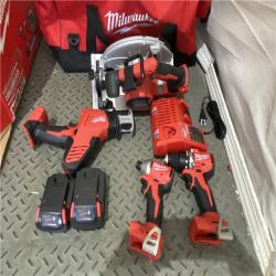 Houston location AS-IS MILWUAKEE M18 18-Volt Lithium-Ion Brushless Cordless Combo Kit (4-Tool) with 2-Batteries, 1-Charger and Tool Bag