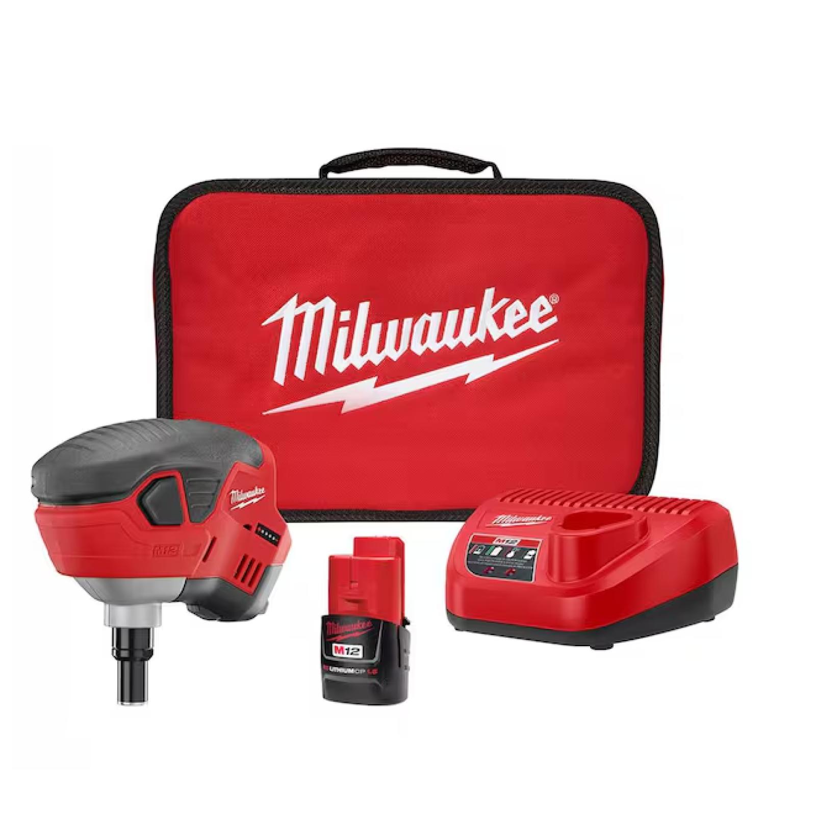 NEW! - Milwaukee M12 12-Volt Lithium-Ion Cordless Palm Nailer Kit with One 1.5Ah Battery, Charger and Tool Bag