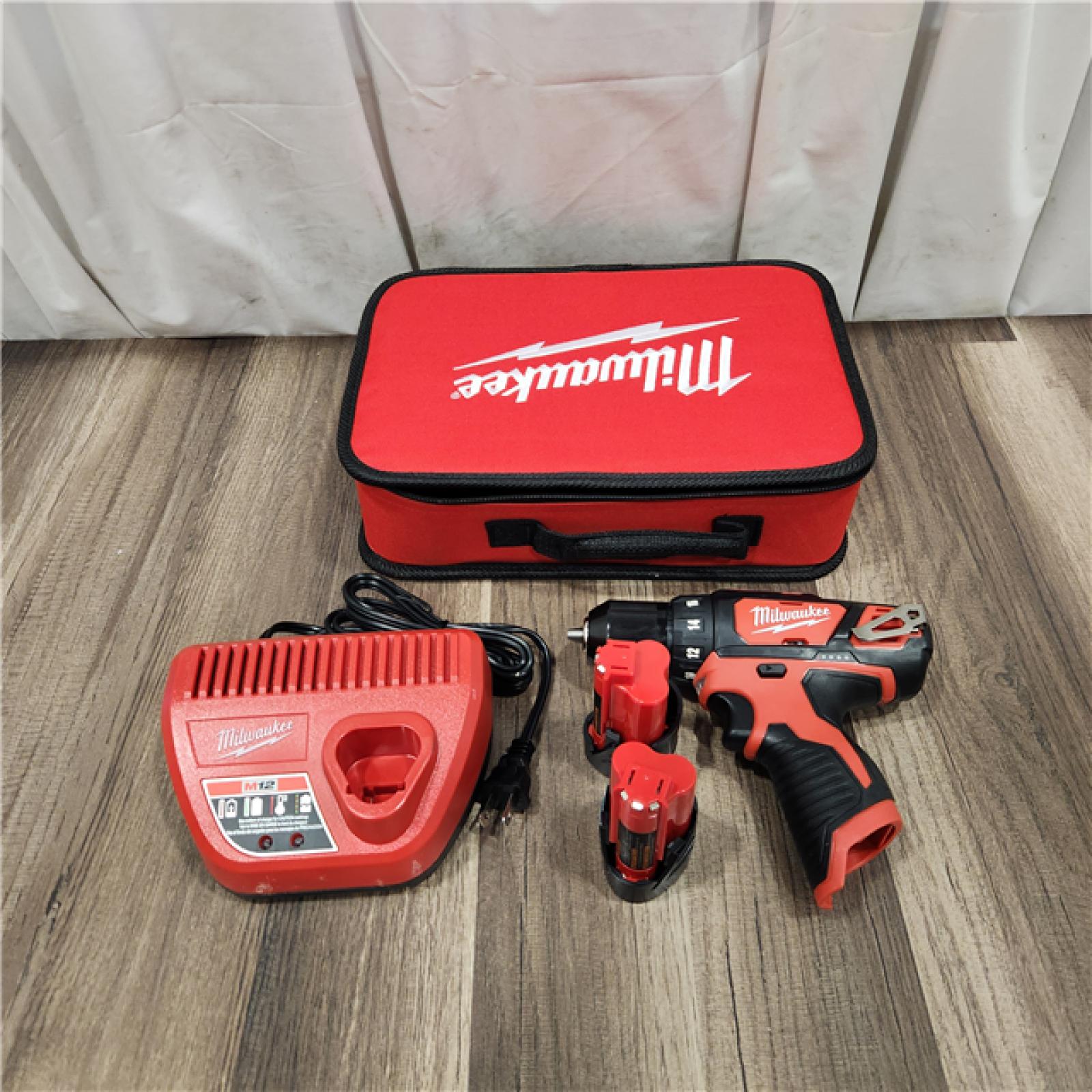 AS IS M12 12V Lithium-Ion Cordless 3/8 in. Drill/Driver Kit with Two 1.5 Ah Batteries, Charger and Tool Bag