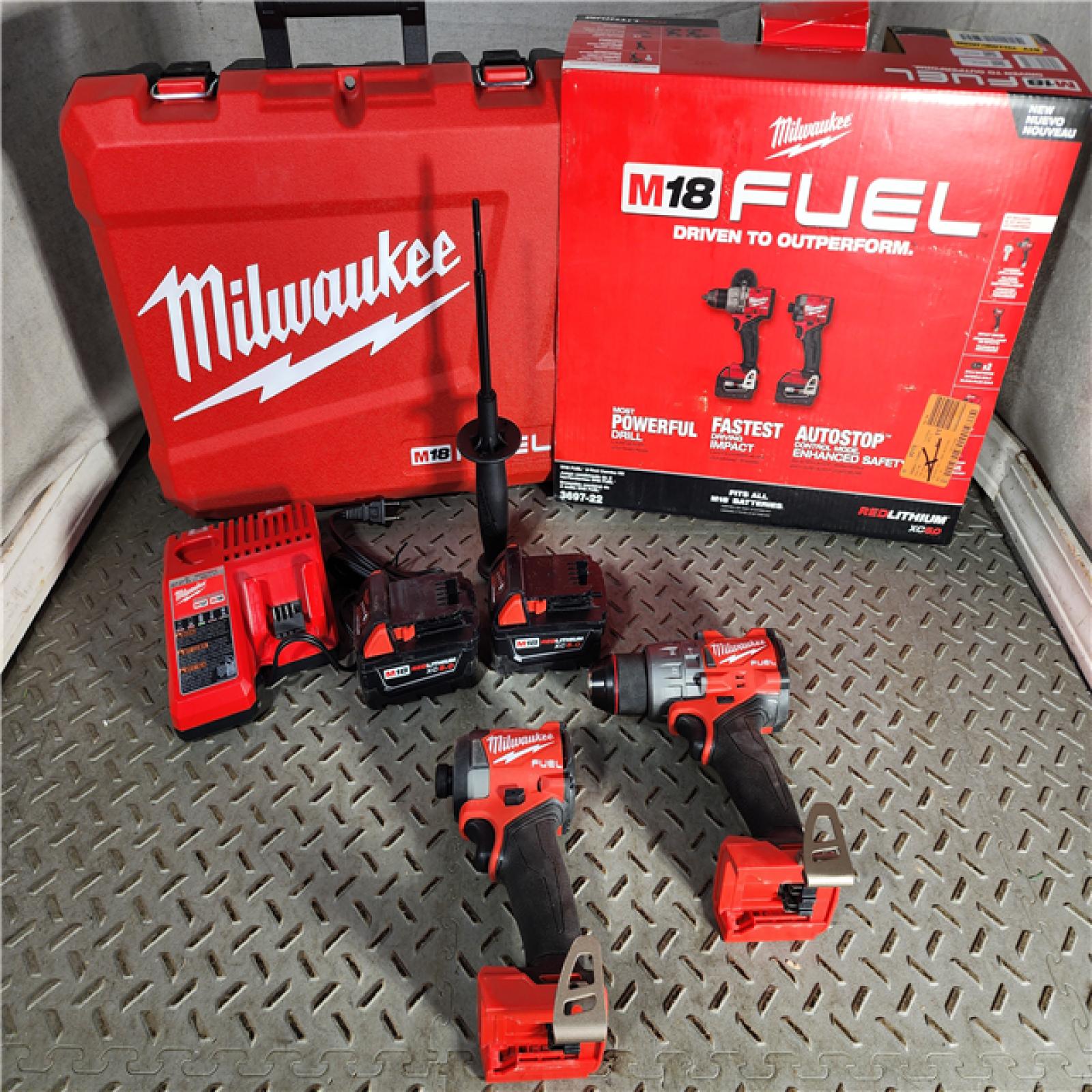 HOUSTON LOCATION - AS-IS Milwaukee M18 FUEL 18V Lithium-Ion Brushless Cordless Hammer Drill and Impact Driver Combo Kit (2-Tool) with 2 Batteries