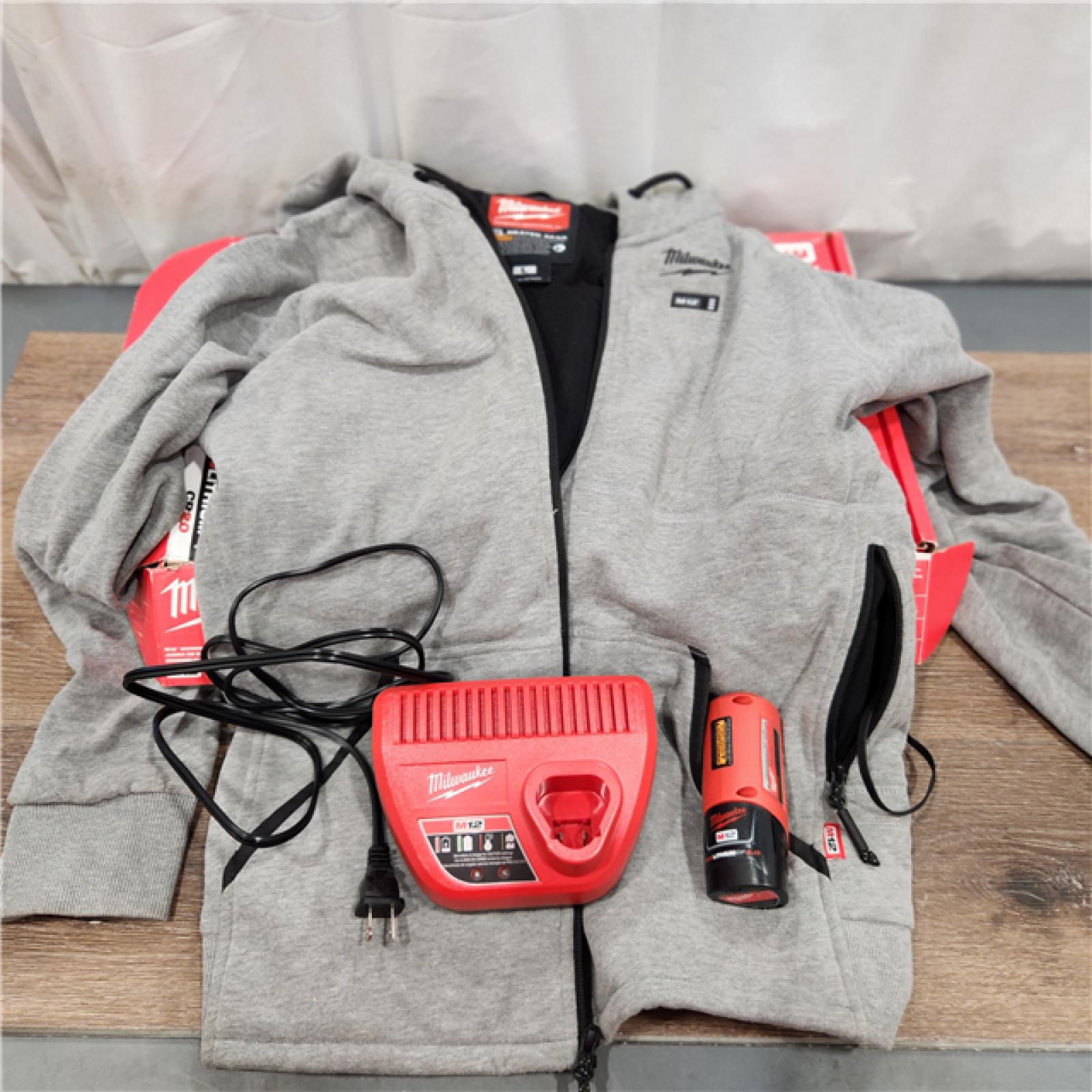 AS-IS Milwaukee Women's Large M12 12-Volt Lithium-Ion Cordless Gray Heated Jacket Hoodie Kit with (1) 2.0 Ah Battery and Charger