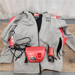 AS-IS Milwaukee Women's Large M12 12-Volt Lithium-Ion Cordless Gray Heated Jacket Hoodie Kit with (1) 2.0 Ah Battery and Charger