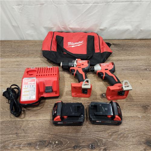 AS-IS M18 18V Lithium-Ion Brushless Cordless Compact Drill/Impact Combo Kit (2-Tool) W/(2) 2.0 Ah Batteries, Charger & Bag