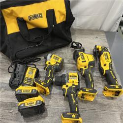 AS-IS DEWALT ATOMIC 20-Volt Lithium-Ion Cordless Brushless Combo Kit (4-Tool) with (2) 2.0Ah Batteries, Charger and Bag