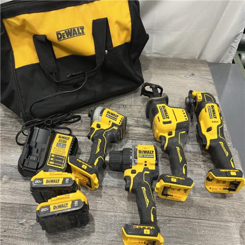 AS-IS DEWALT ATOMIC 20-Volt Lithium-Ion Cordless Brushless Combo Kit (4-Tool) with (2) 2.0Ah Batteries, Charger and Bag