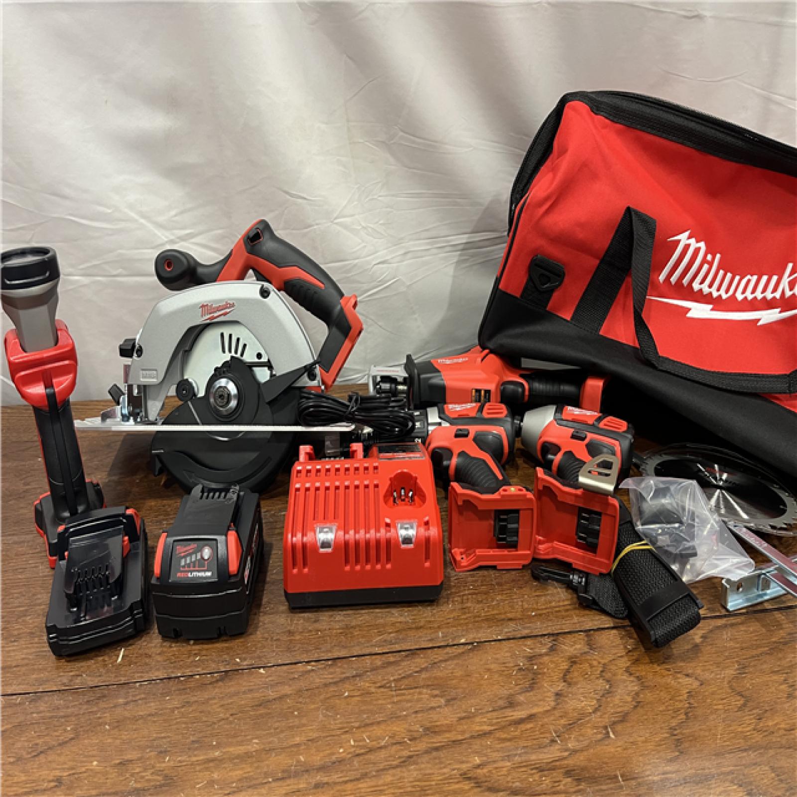 AS-IS M18 18V Lithium-Ion Cordless Combo Kit (5-Tool) with (1) 3.0Ah and (1) 1.5Ah Battery, (1) Charger, (1) Tool Bag