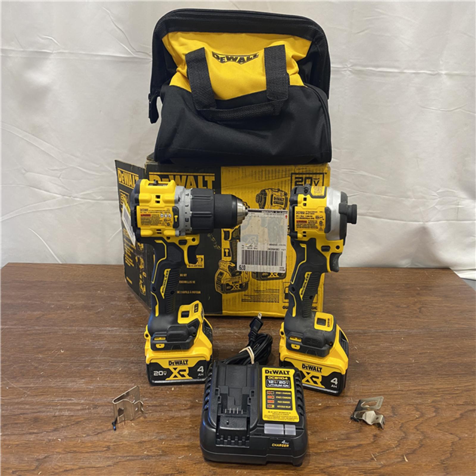 AS-IS DEWALT 20V MAX XR Hammer Drill and ATOMIC Impact Driver 2 Tool Cordless Combo Kit with (2) 4.0Ah Batteries, Charger, and Bag