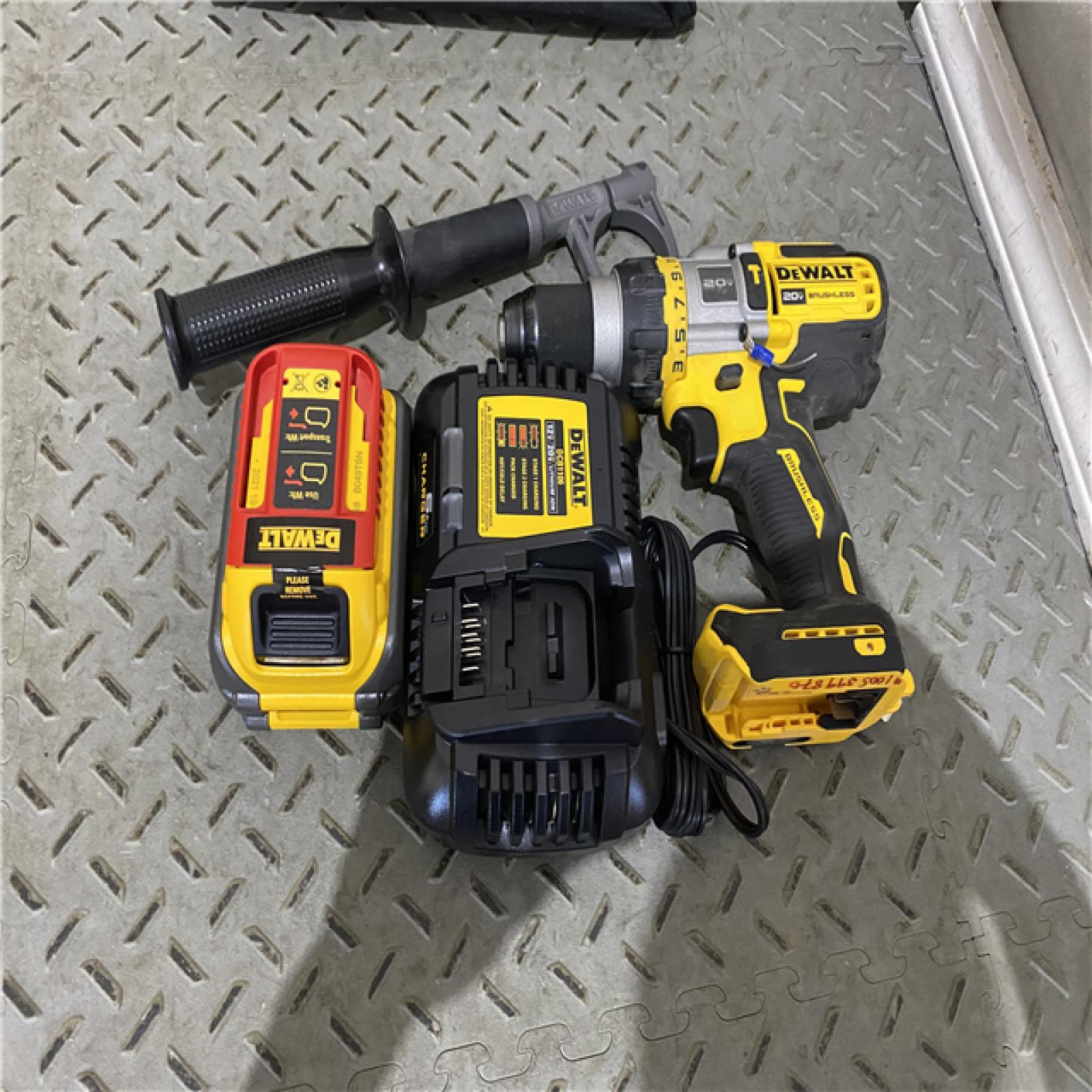 Houston location AS-IS Dewalt FLEXVOLT 20 Volt 1/2 in. Brushless Cordless Hammer Drill/Driver Kit (Battery & Charger)