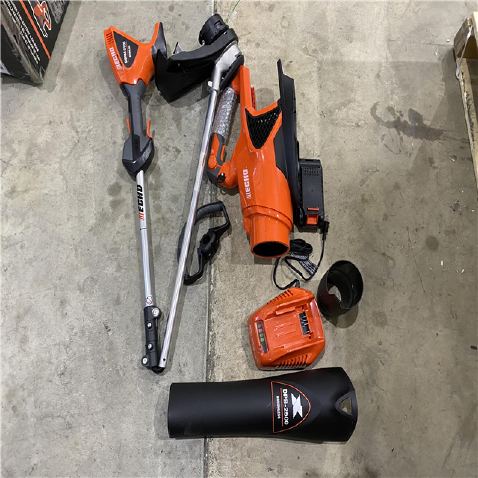 Houston location AS-IS Eforce 56 Volt 16  Battery String Trimmer and Battery Handheld Blower W/ 2.5ah Battery and Charger