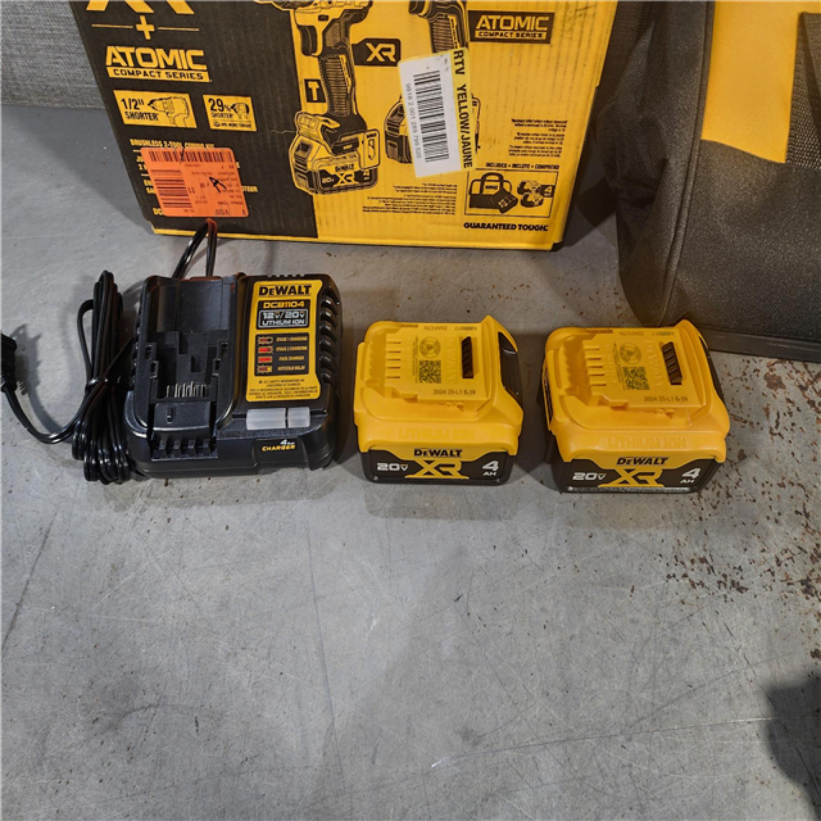 HOUSTON LOCATION - AS-IS DEWALT 20V MAX XR Hammer Drill and ATOMIC Impact Driver 2 Tool Cordless Combo Kit with (2) 4.0Ah Batteries, Charger, and Bag