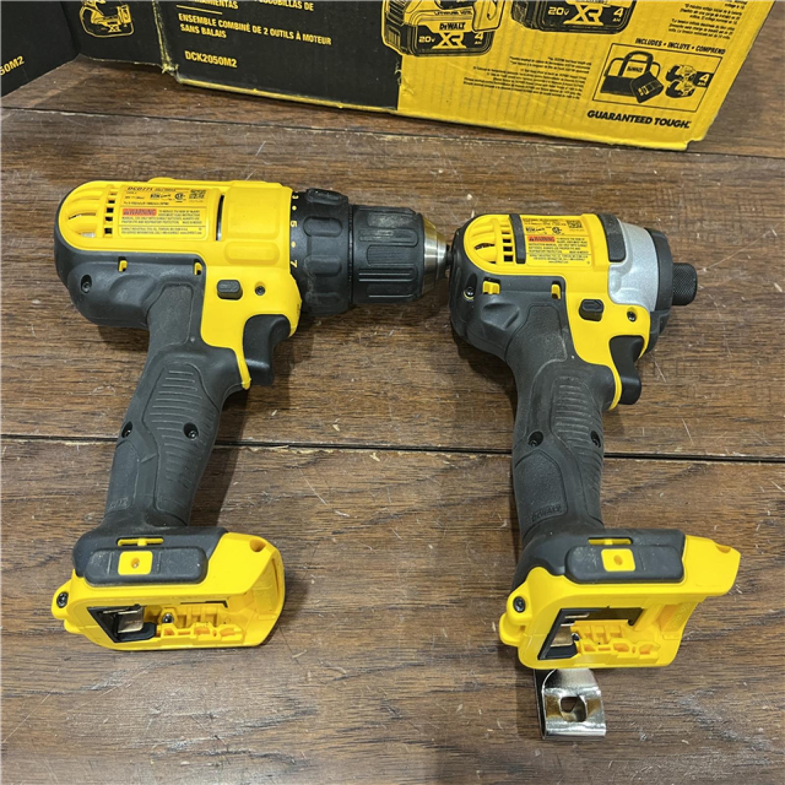 AS-ISDEWALT 20V MAX XR Hammer Drill and ATOMIC Impact Driver 2 Tool Cordless Combo Kit with (2) 4.0Ah Batteries, Charger, and Bag