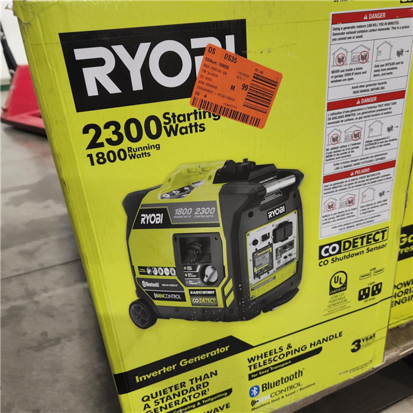 DALLAS LOCATION - AS-IS RYOBI 2,300-Watt Recoil Start Bluetooth Super Quiet Gasoline Powered Digital Inverter Generator with CO Shutdown Sensor