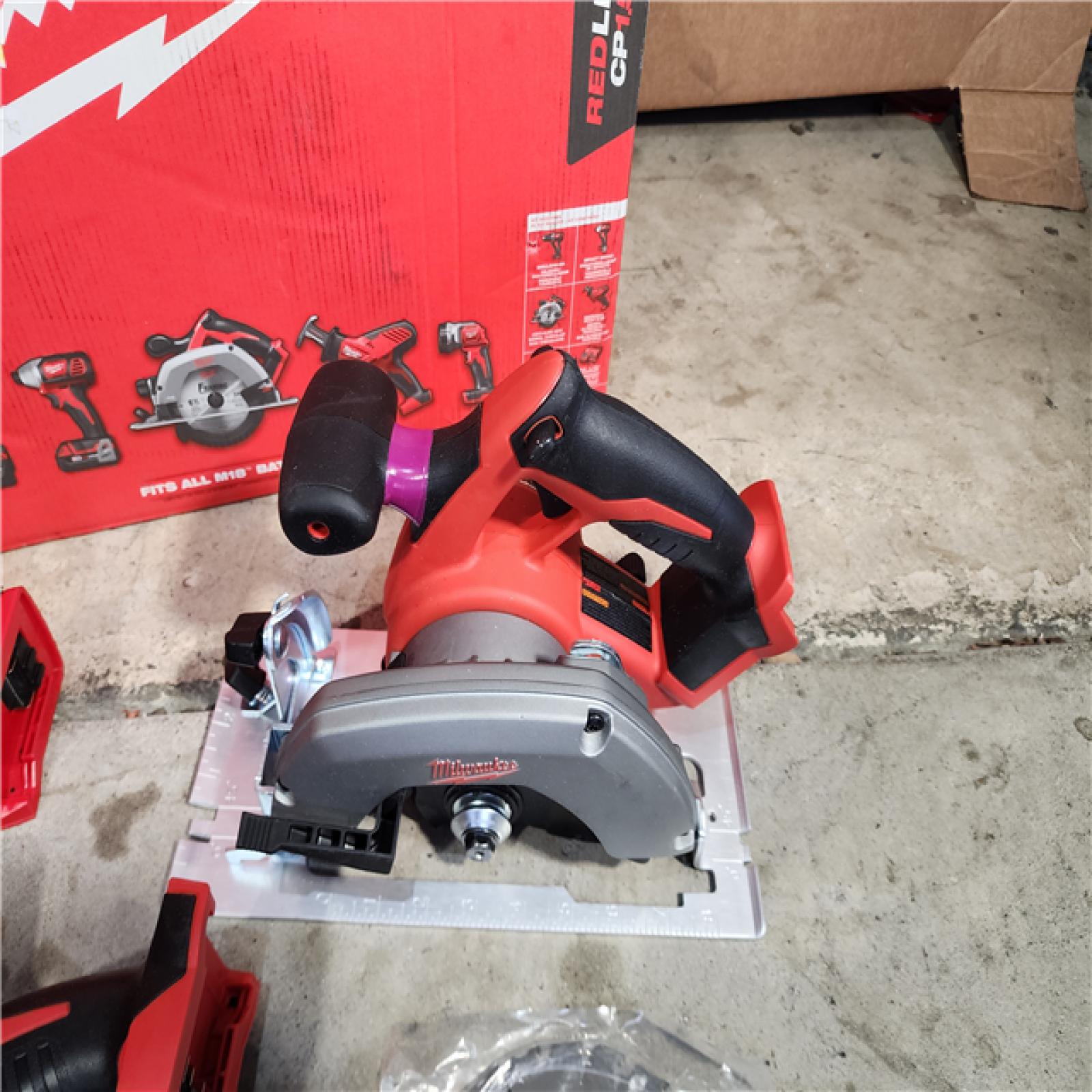 HOUSTON LOCATION - AS-IS (APPEARS LIKE NEW) Milwaukee M18 18-Volt Lithium-Ion Cordless Combo Tool Kit (5-Tool) with (1) 3.0Ah and (1) 1.5Ah Battery, (1) Charger, (1) Tool Bag