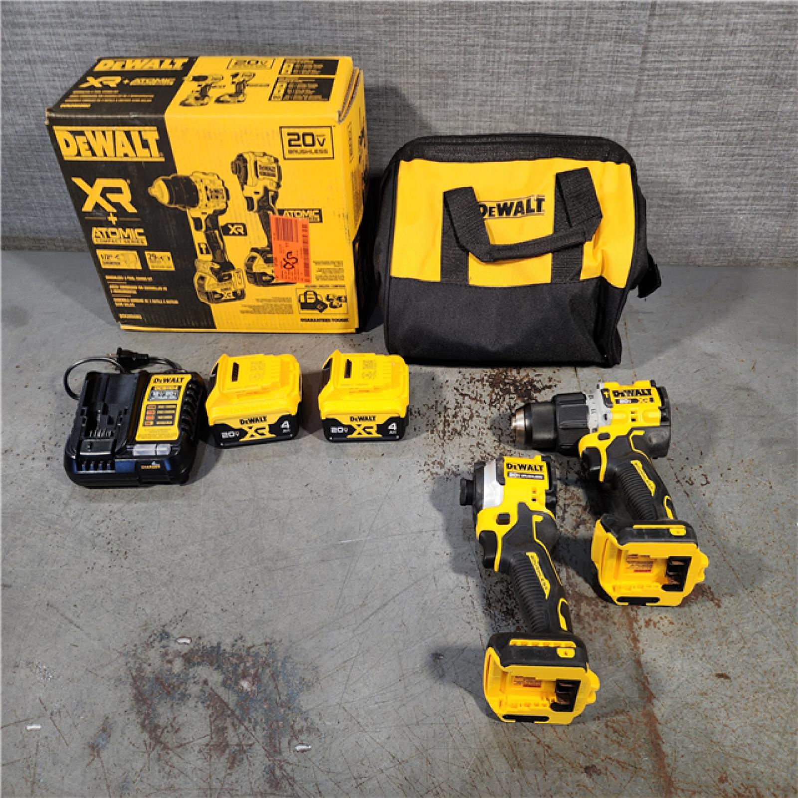 HOUSTON LOCATION - AS-IS (APPEARS LIKE NEW) DEWALT 20V MAX XR Hammer Drill and ATOMIC Impact Driver 2 Tool Cordless Combo Kit with (2) 4.0Ah Batteries, Charger, and Bag