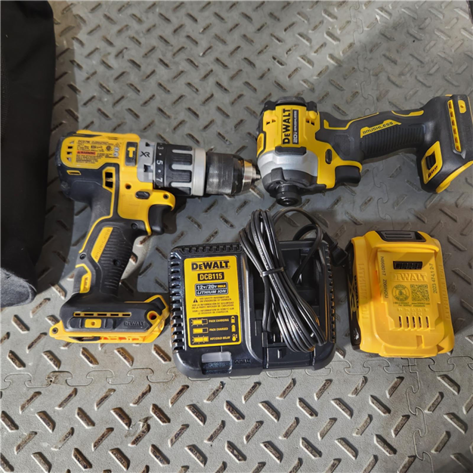 Houston location AS-IS DEWALT 20V MAX XR Hammer Drill and ATOMIC Impact Driver 2 Tool Cordless Combo Kit with (2) 4.0Ah Batteries, Charger, and Bag