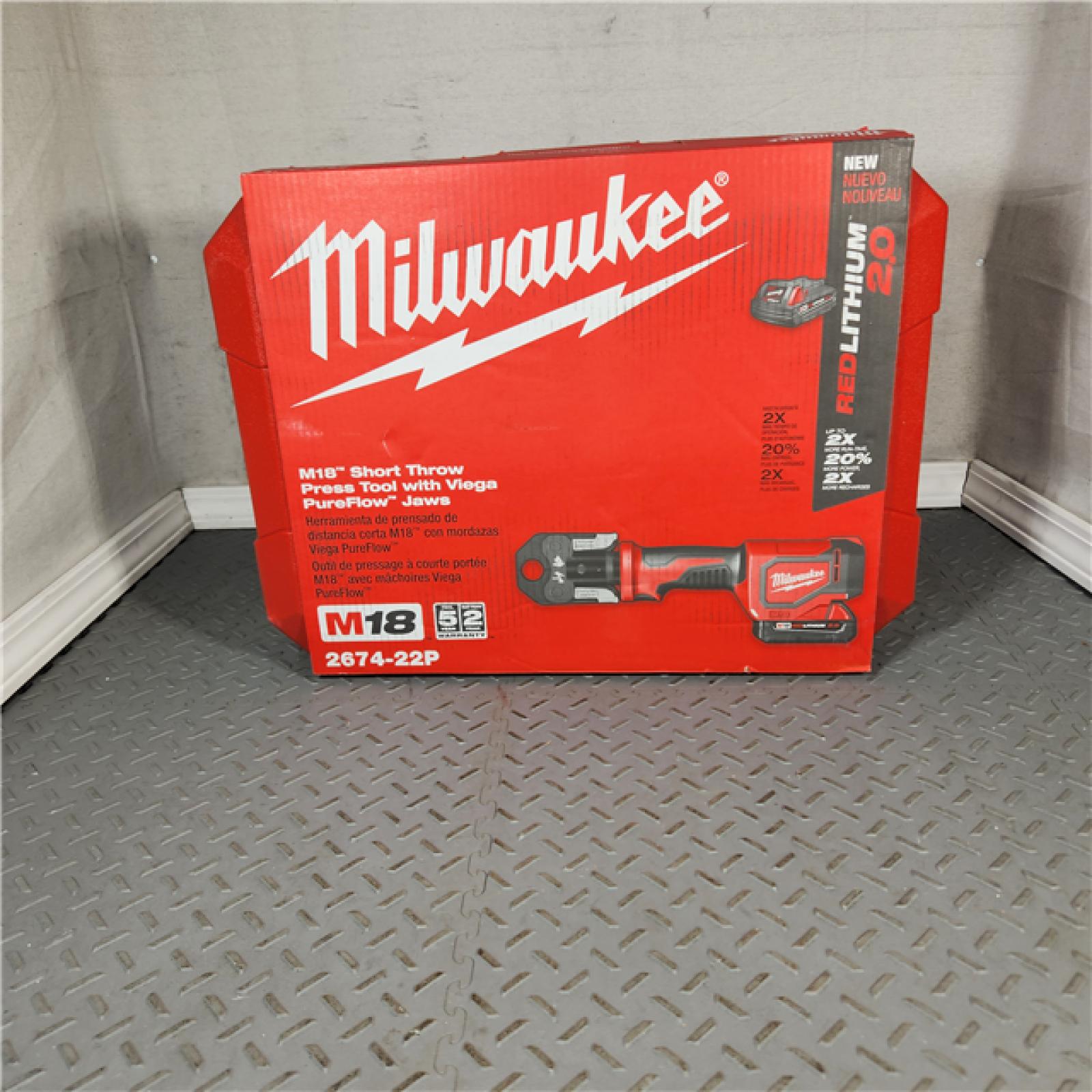 Houston Location - AS-IS Milwaukee Electric Tool - 2674-22P - M18 Short Throw Press Tool Kit W/ Viega PureFlow Jaws - Appears IN GOOD Condition