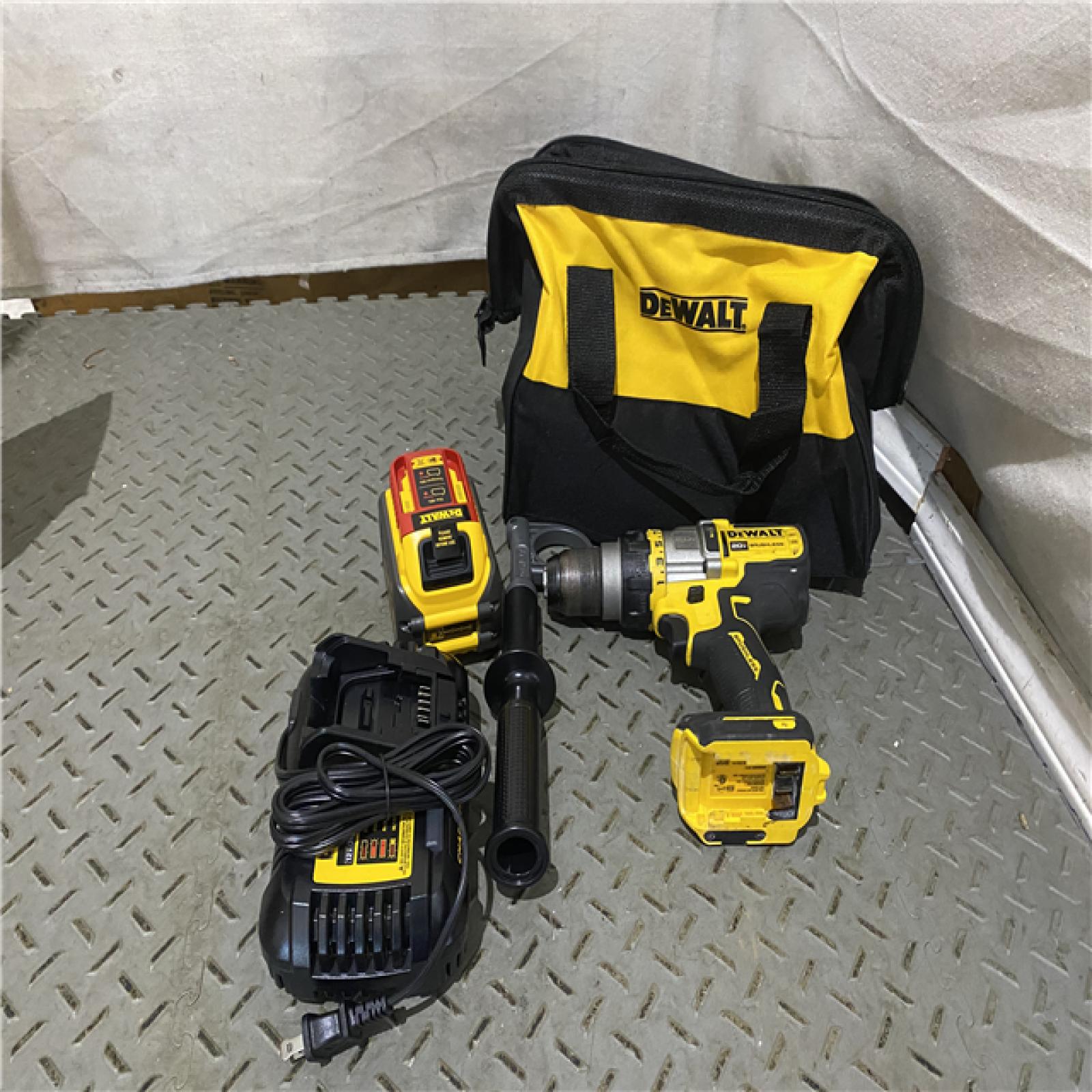 Houston location AS-IS Dewalt FLEXVOLT 20 Volt 1/2 in. Brushless Cordless Hammer Drill/Driver Kit (Battery & Charger)