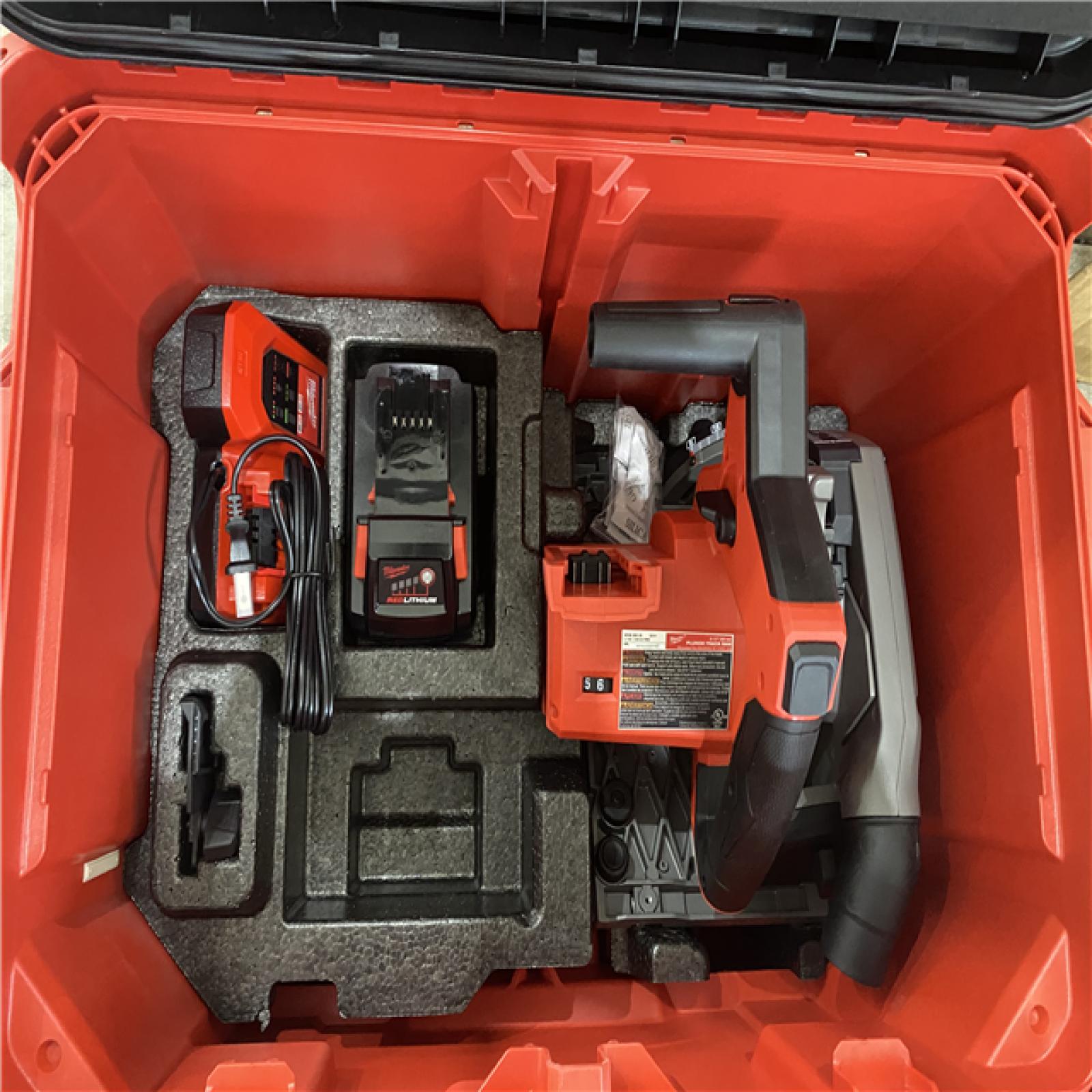 Houston location AS-IS Milwaukee 2831-21 M18 FUEL 18-Volt Lithium-Ion Brushless Cordless 6-1/2 in. Plunge Track Saw PACKOUT Kit with One 6.0 Ah Battery