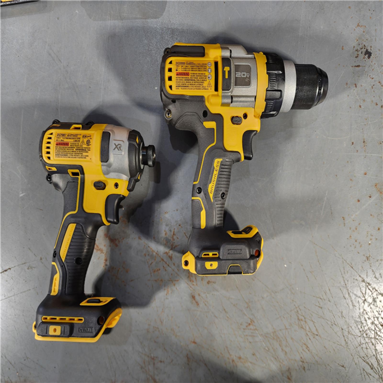 HOUSTON LOCATION - AS-IS (APPEARS LIKE NEW) DEWALT 20V MAX Cordless Brushless Hammer Drill/Driver 2 Tool Combo Kit with FLEXVOLT ADVANTAGE