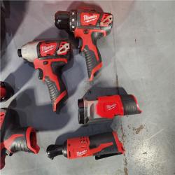 HOUSTON LOCATION - AS-IS MILWAUKEE M12 12V Lithium-Ion Cordless Combo Kit (5-Tool) with Two 1.5Ah Batteries, Charger & Tool Bag