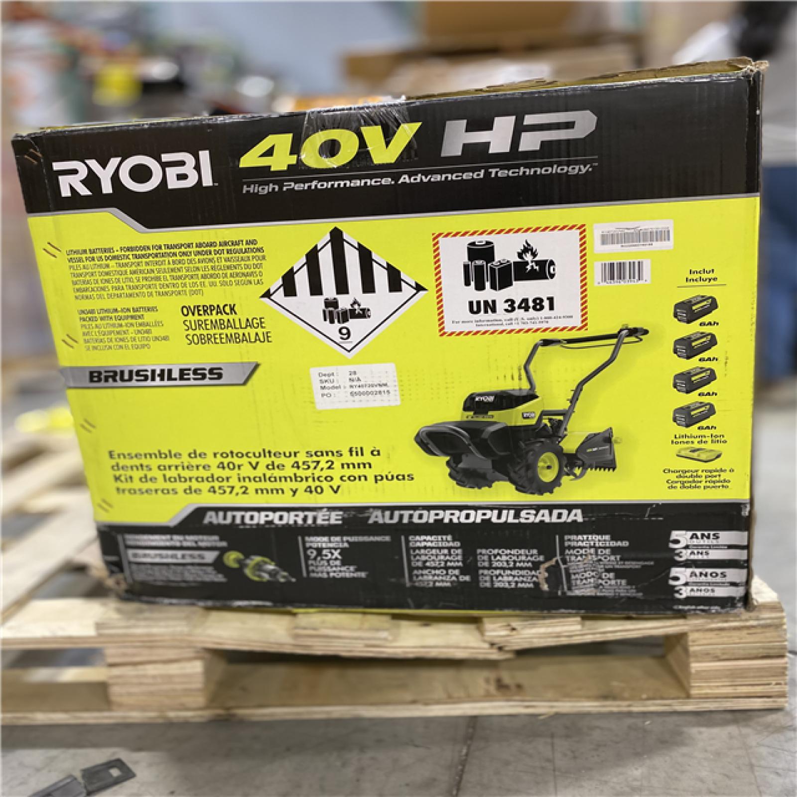 DALLAS LOCATION - RYOBI 40V HP Brushless 18 in. Battery Powered Rear Tine Tiller with (4) 6.0 Ah Batteries and Charger