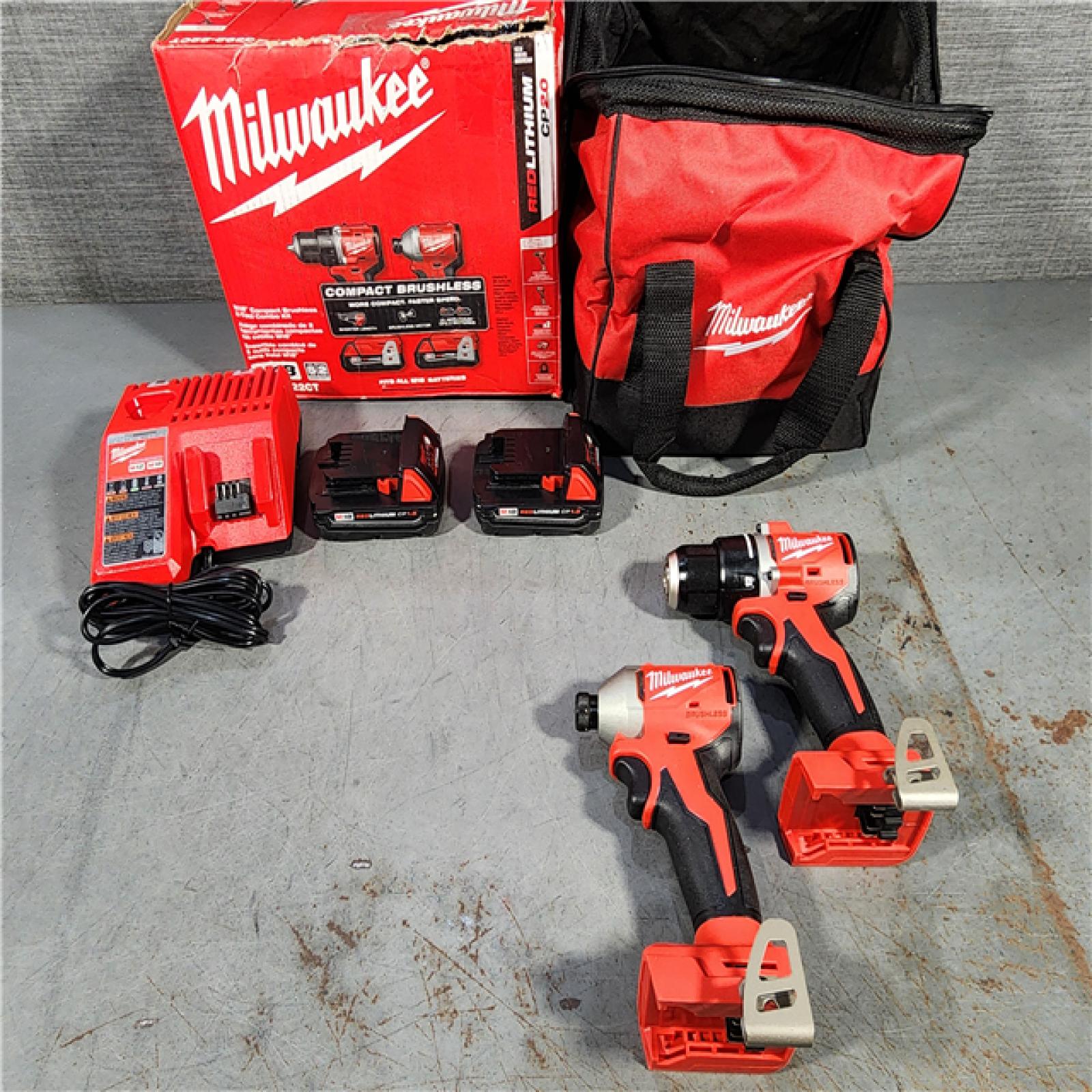 HOUSTON LOCATION - AS-IS M18 18V Lithium-Ion Brushless Cordless Compact Drill/Impact Combo Kit (2-Tool) W/(2) 2.0 Ah Batteries, Charger & Bag