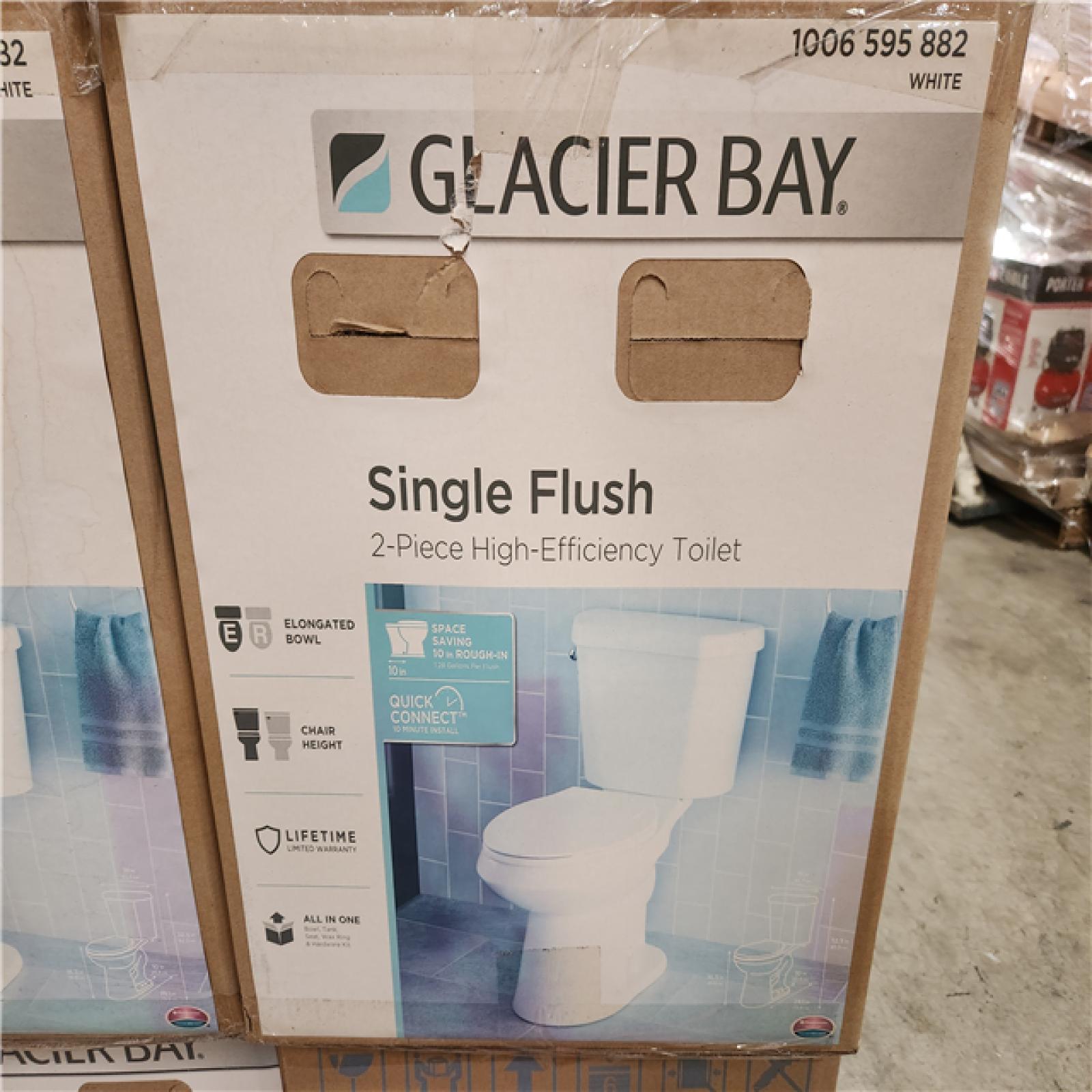 Phoenix Location Glacier Bay 10 inch Rough In Two-Piece 1.28 GPF Single Flush Elongated Toilet in White Seat Included (4 Count)