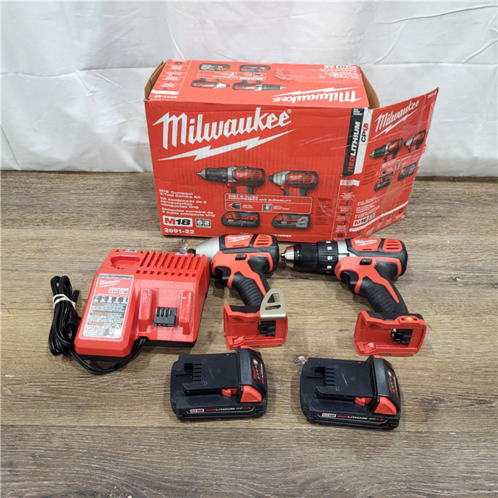 AS-IS Milwaukee M18 18V Cordless Brushed 2 Tool Drill/Driver and Impact Driver Kit