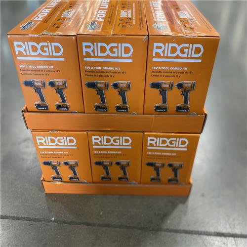 NEW! -RIDGID 18V Cordless 2-Tool Combo Kit with Drill/Driver, Impact Driver, (2) 2.0 Ah Batteries, and Charger- (6 UNITS)