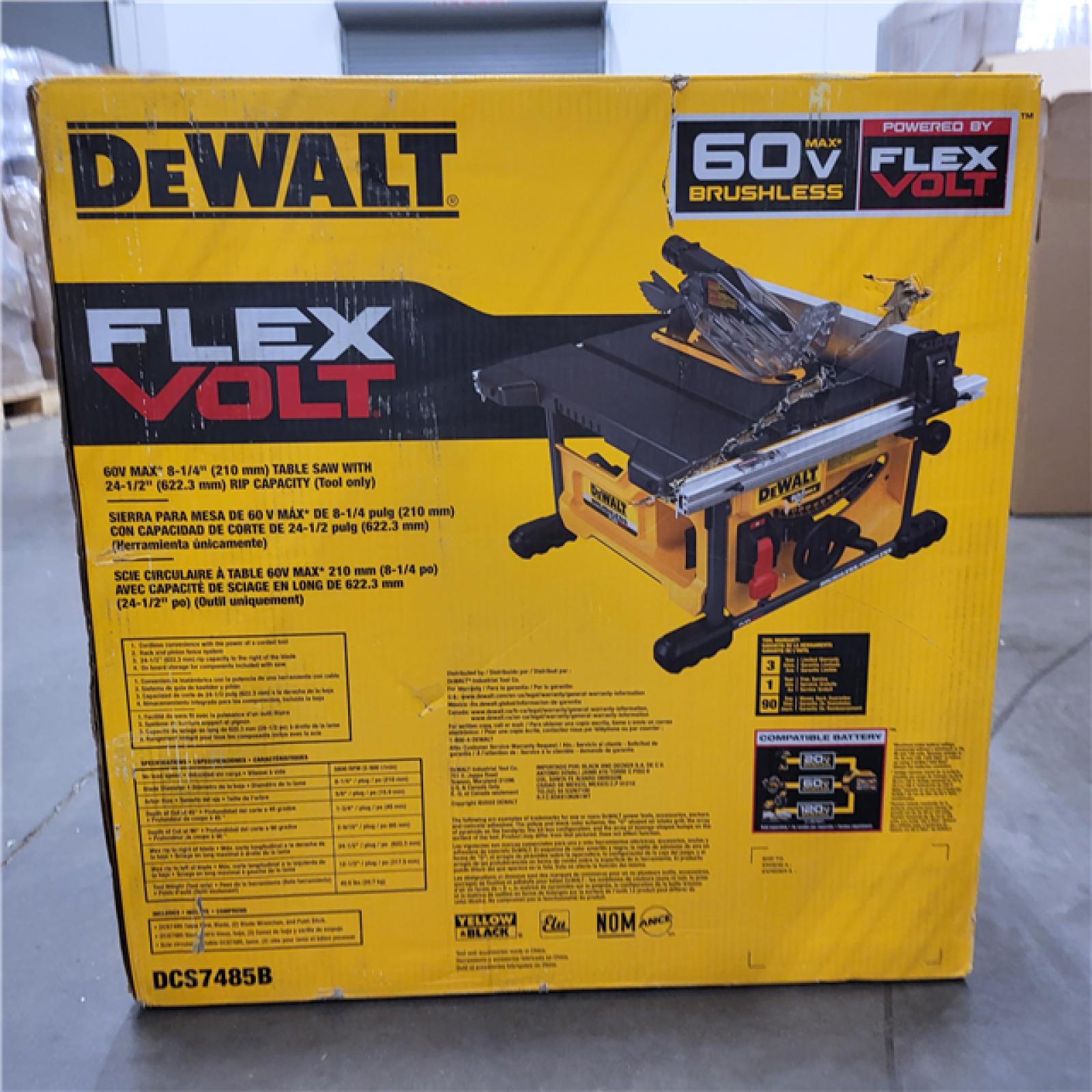 LIKE NEW! Dewalt - DCS7485B - DeWALT DCS7485B FLEXVOLT 60-Volt 8-1/4-Inch Adjustable Table Saw - Bare Tool ( OPEN BOX)