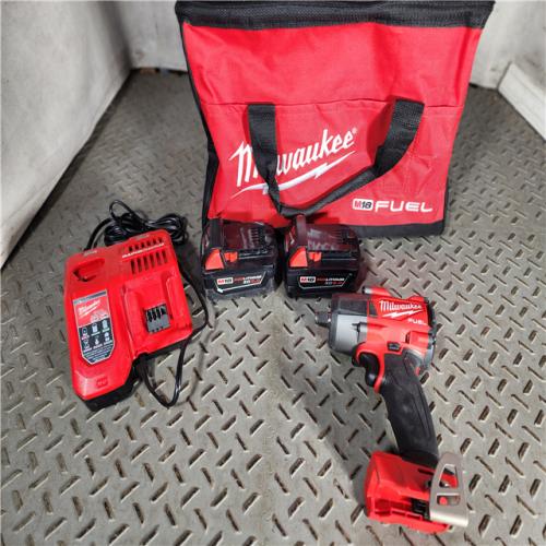 HOUSTON LOCATION - AS-IS (APPEARS LIKE NEW) Milwaukee M18 FUEL 1/2Inch Mid-Torque Impact Wrench with Friction Ring Kit - Two 5.0Ah Batteries, Model 2962-22