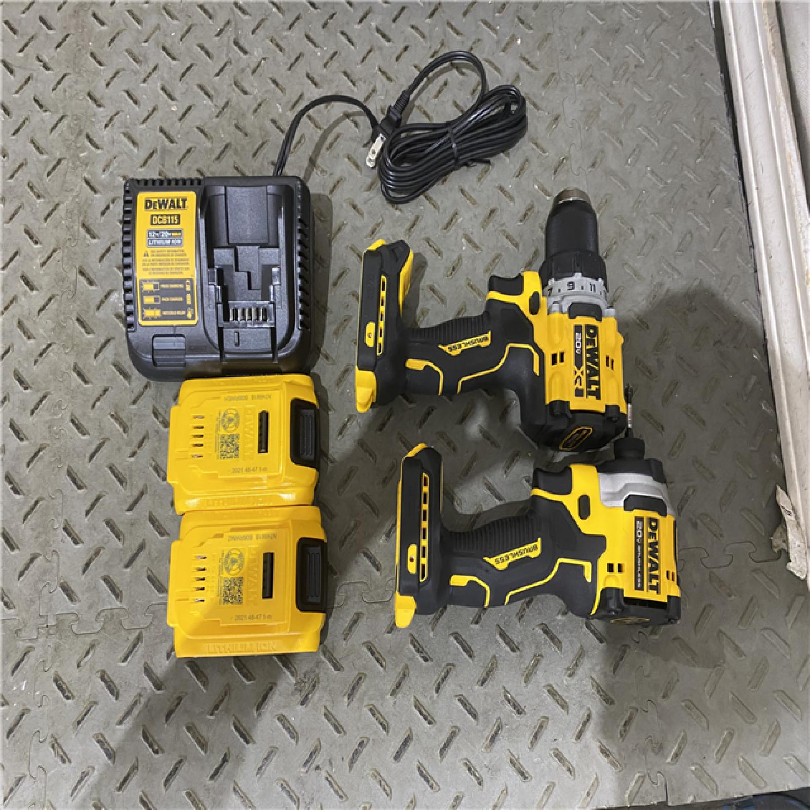 Houston location AS-IS DEWALT 20V MAX XR Cordless Drill/Driver, ATOMIC Impact Driver 2 Tool Combo Kit, (2) 2.0Ah Batteries, Charger, and Bag