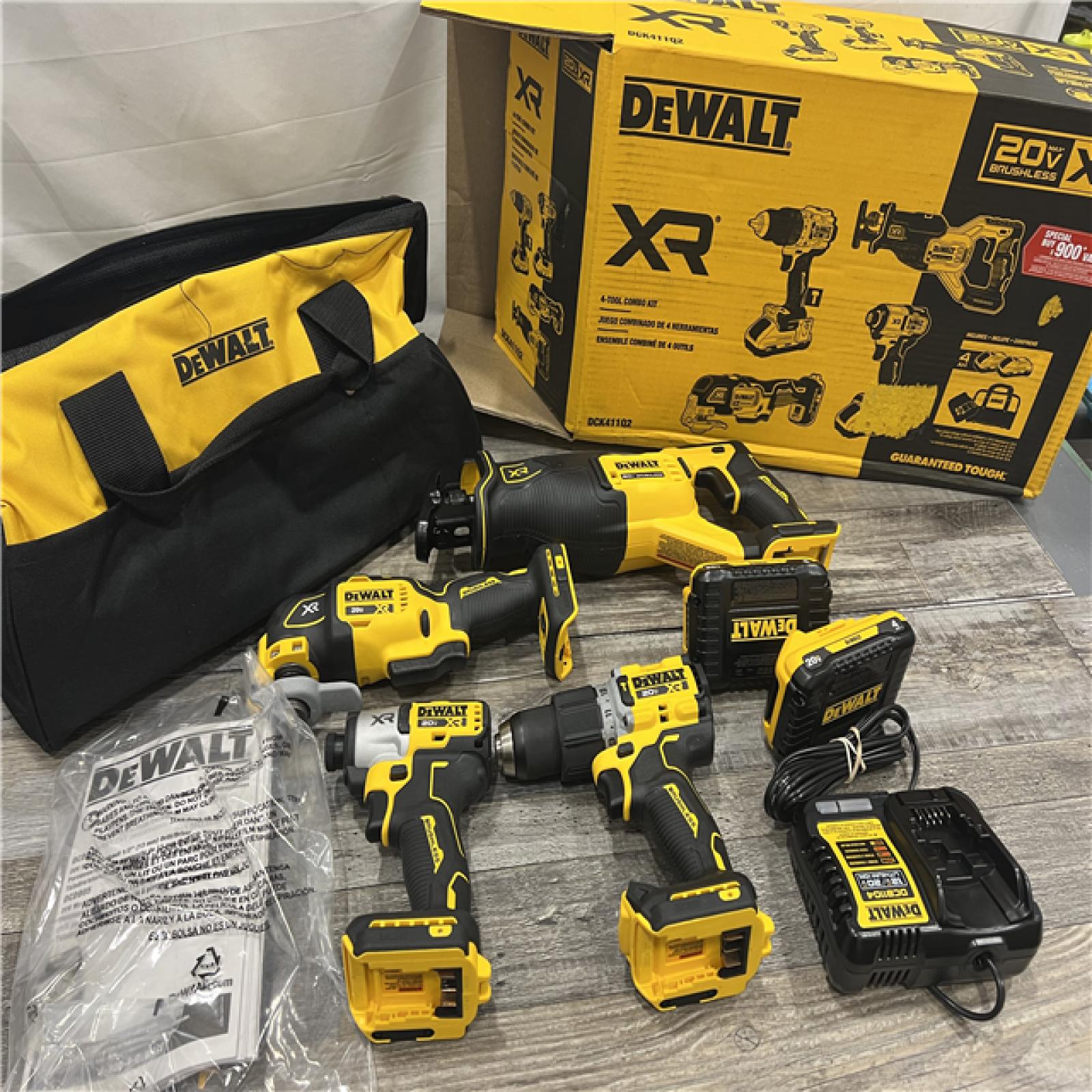 AS-IS DEWALT 20-Volt Maximum Lithium-Ion Cordless 4-Tool Combo Kit with (2) 4 Ah Batteries and Charger