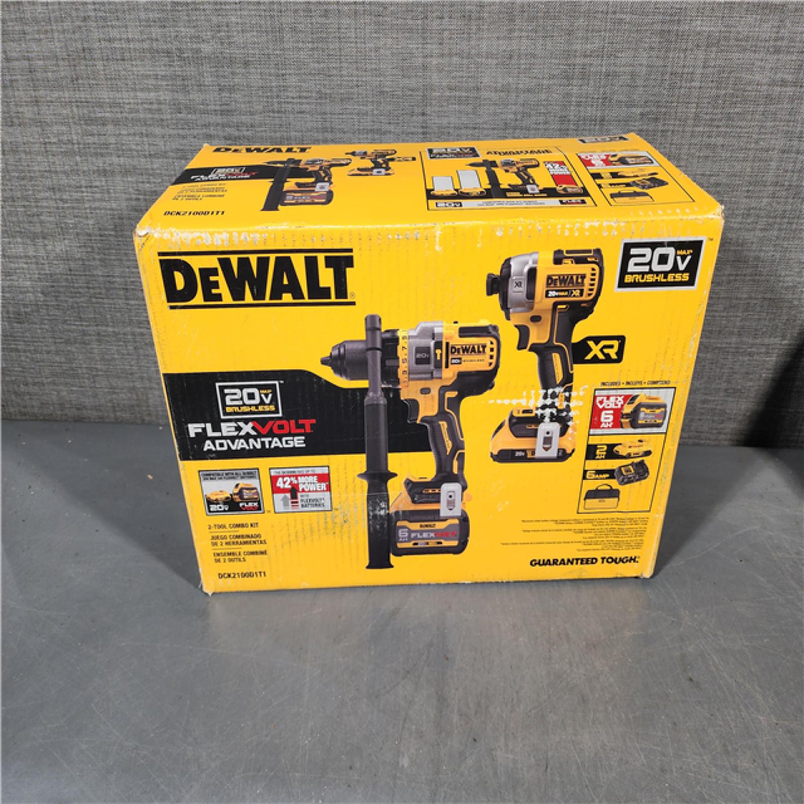 HOUSTON LOCATION - AS-IS DEWALT 20V MAX Cordless Brushless Hammer Drill/Driver 2 Tool Combo Kit with FLEXVOLT ADVANTAGE