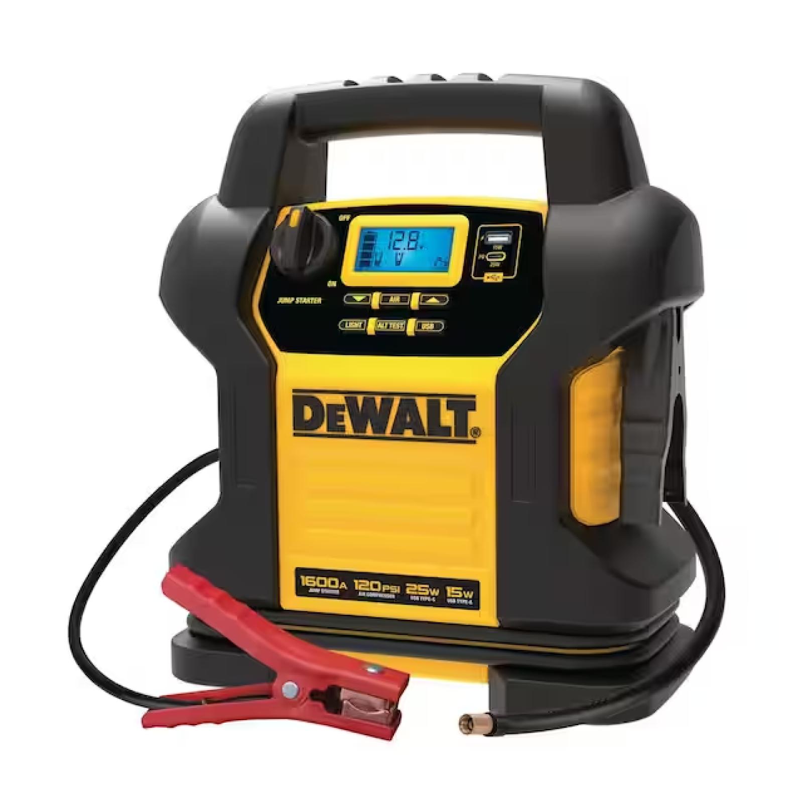 NEW! - DEWALT 1600 Peak Amp Jump Starter with Digital Compressor and USB Power Bank